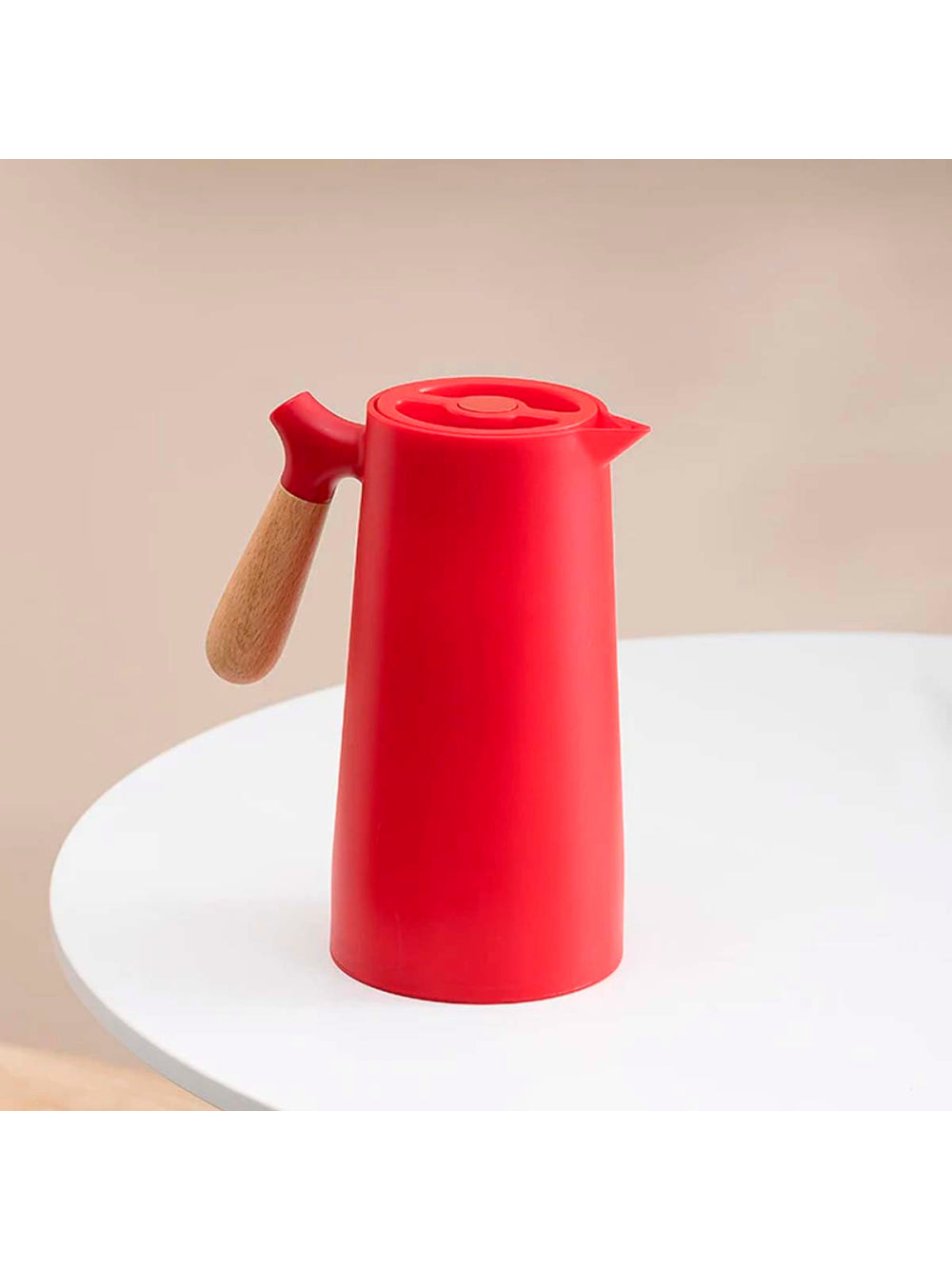 Garrafa Térmica Jarra Nórdica Inox Café Cabo Madeira Cor:Vermelho