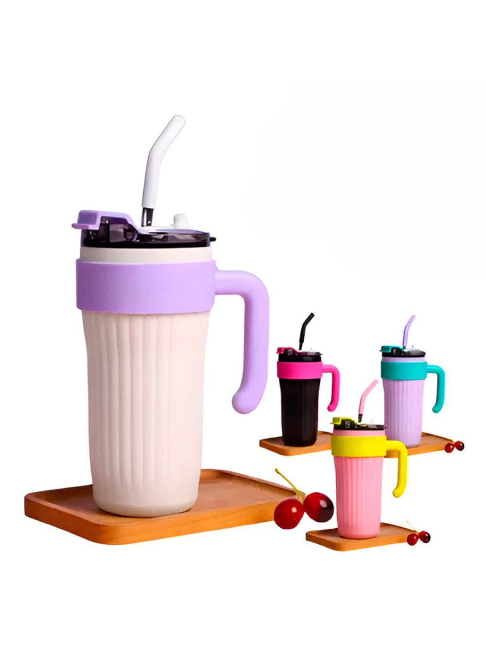 Copo Caneca Térmico com Tampa Canudo Alça Inox Cor:Branco