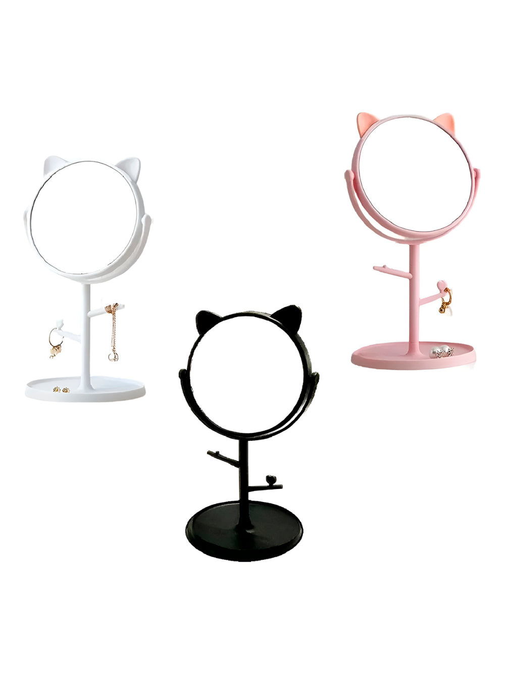 Espelho de Mesa com Suporte Orelha de Gatinho Maquiagem Cor:Rosa