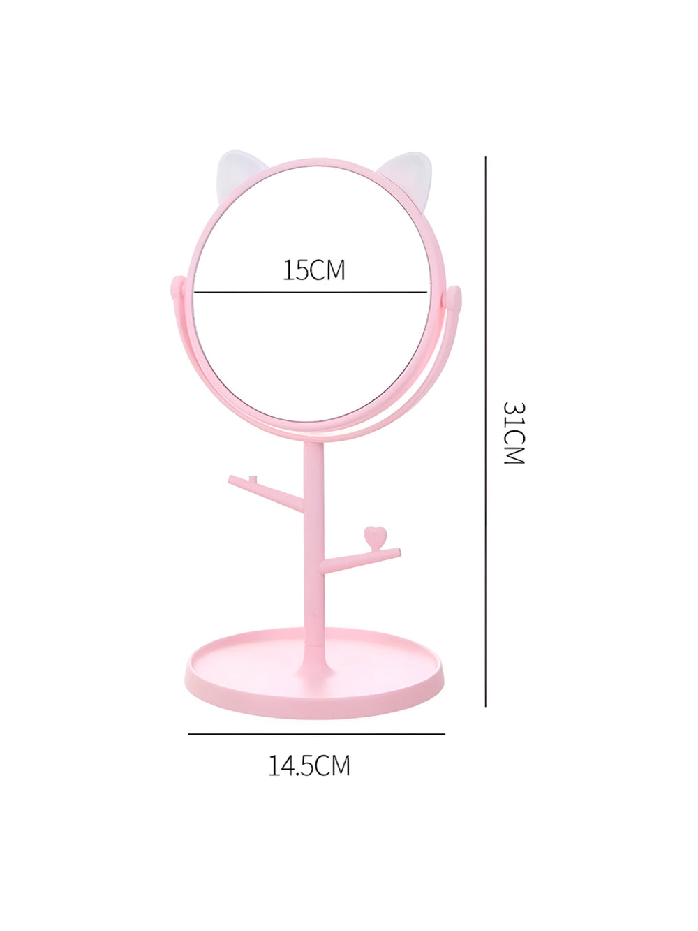 Espelho de Mesa com Suporte Orelha de Gatinho Maquiagem Cor:Rosa