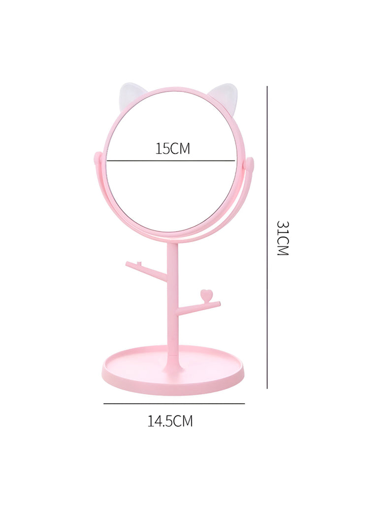 Espelho de Mesa com Suporte Orelha de Gatinho Maquiagem Cor:Rosa