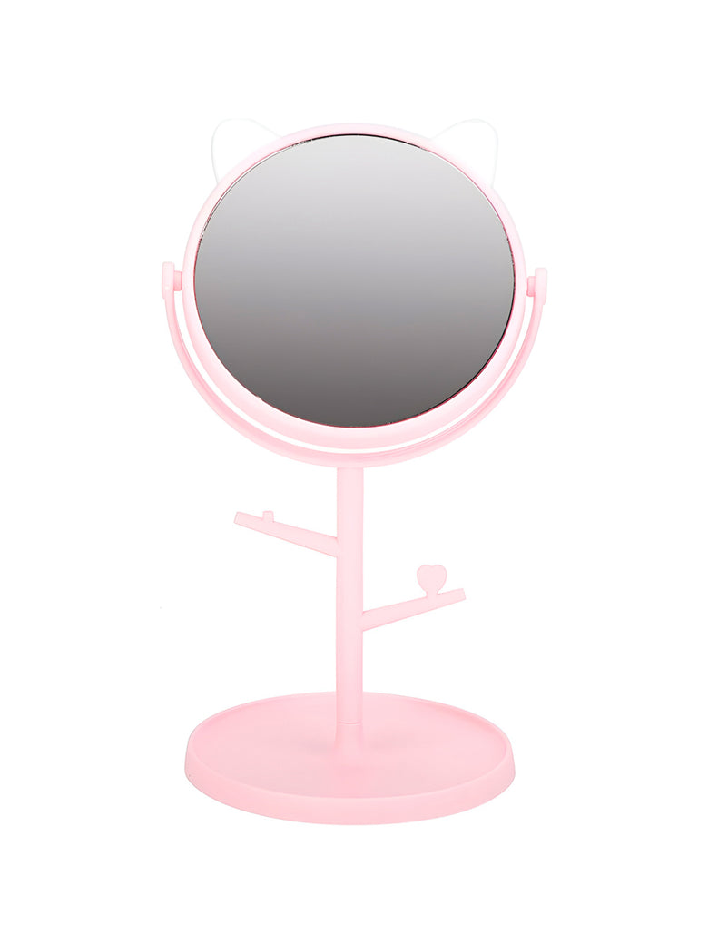Espelho de Mesa com Suporte Orelha de Gatinho Maquiagem Cor:Rosa