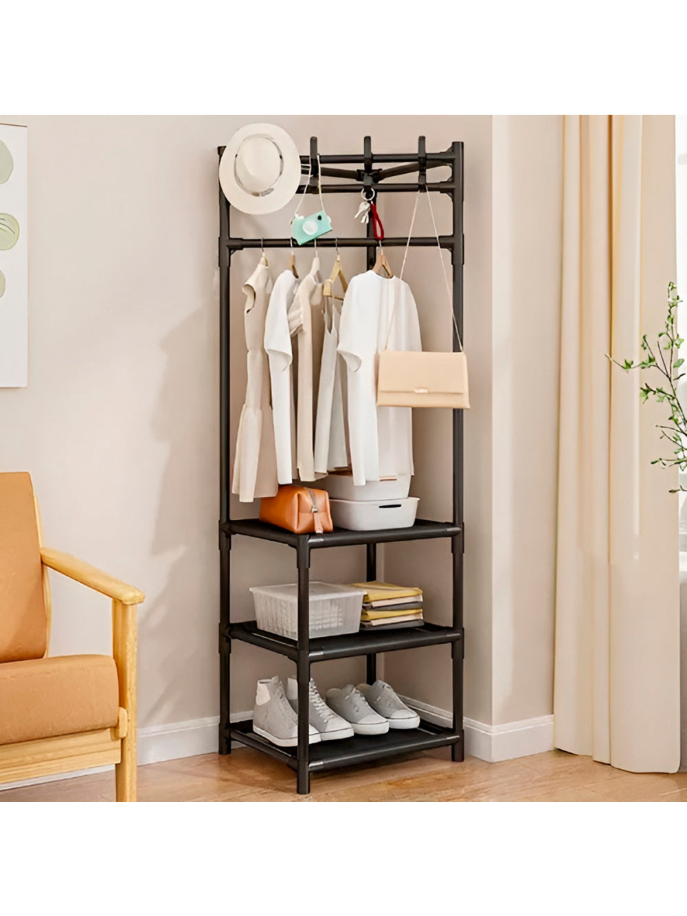 Estante Cabideiro de Canto Vertical Organizador Sapatos Roupas