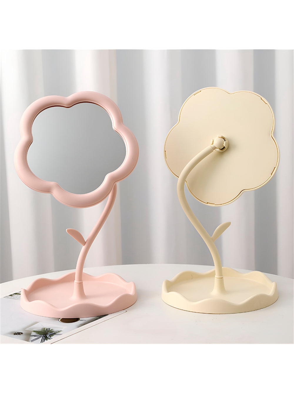 Espelho de Mesa para Maquiagem Formato Flor Decorativo Cor:Pink
