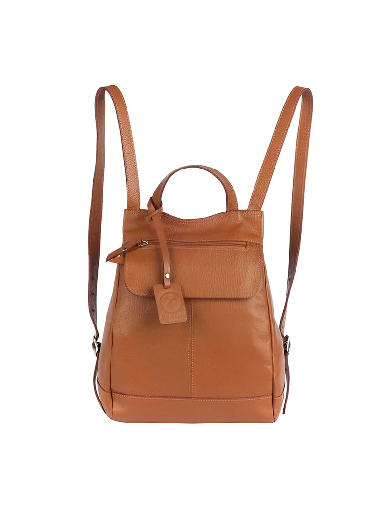 Mochila de Couro Legítimo Modelo Maluzinha Elegante Modelo:Caramelo