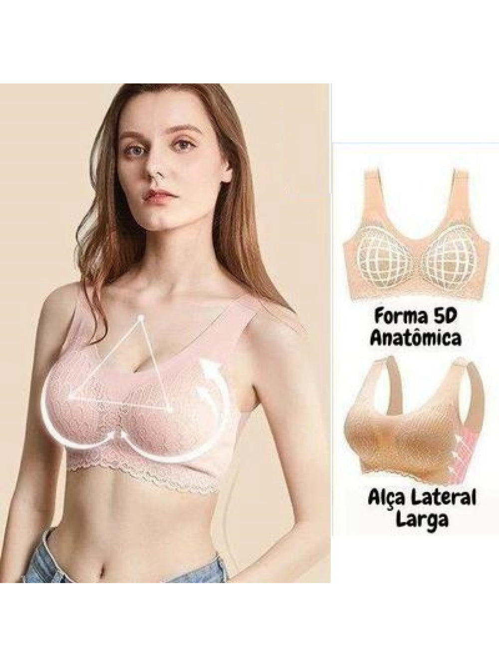 Sutiã Top Diva Conforto Sem Costura Push Up Bojo Removível Bege Tamanho:GG