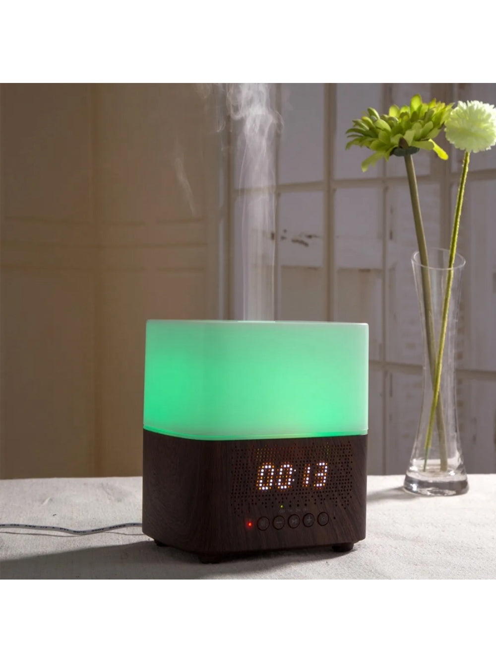Umidificador E Difusor Aromatizador Som Bluetooth Relogio Cor:Mogno