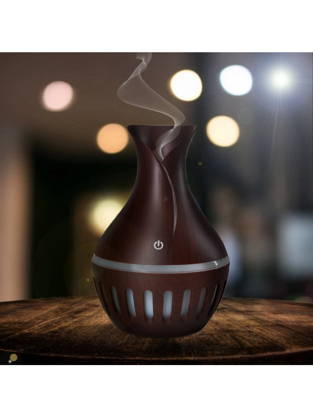 Difusor Umidificador Ultrasonico 7 Led Vaso Rajado RGB 200ml Usb Cor:Marrom
