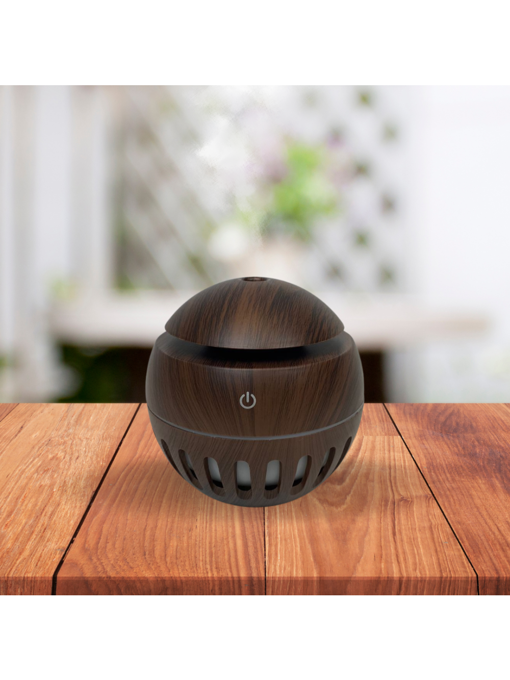 Umidificador Purificador De Ambientes Usb Bolinha Detalhe Vazado Ultrassonico Cor: Mogno Cor:Mogno