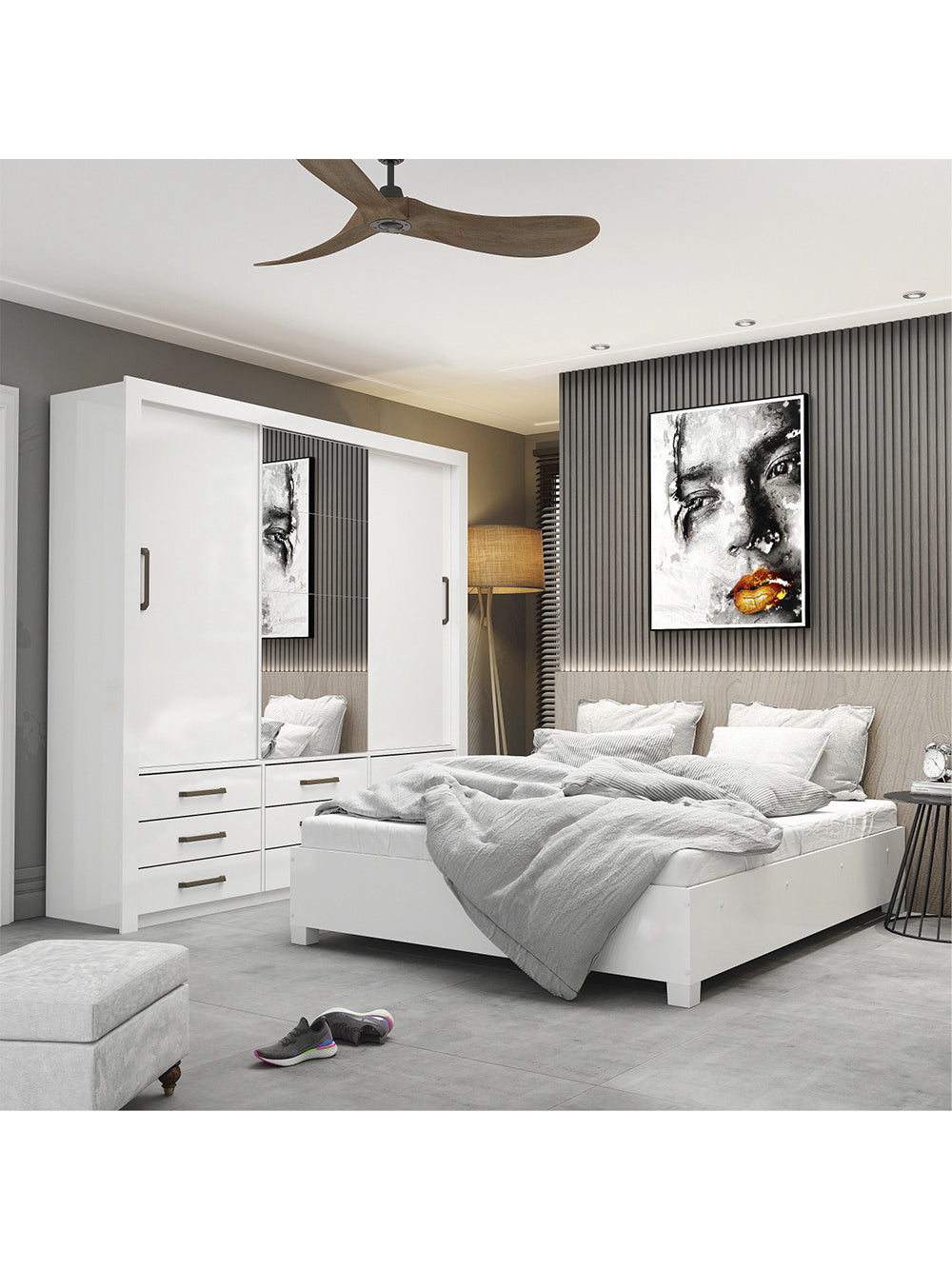 Quarto Completo com Cama de Casal Anjos Plus Carioca Móveis - Branco