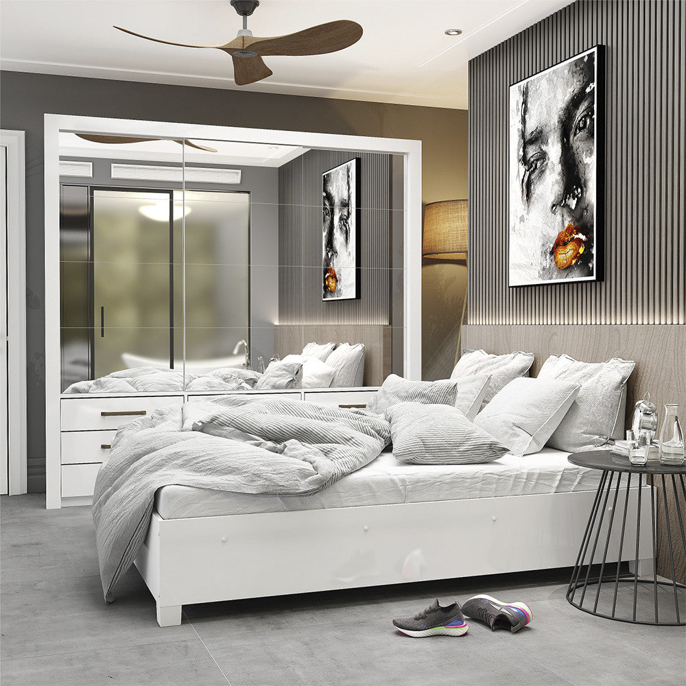 Quarto Completo Casal Anjos Premium e Cama de Casal Carioca Móveis - Branco