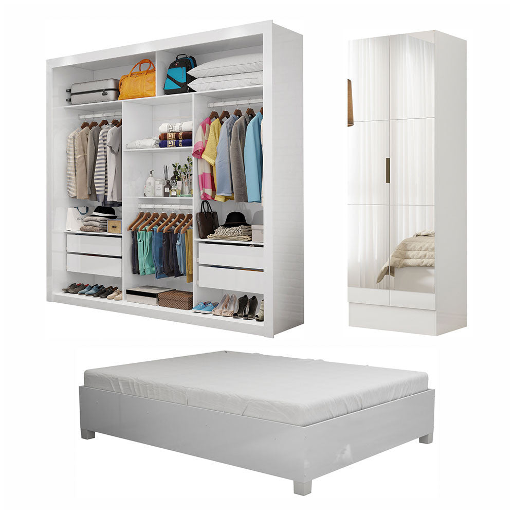 Quarto Completo Casal Closet Clarice 4 Gavetas Sapateira 2 Portas Premium e Cama Carioca Móveis - Branco