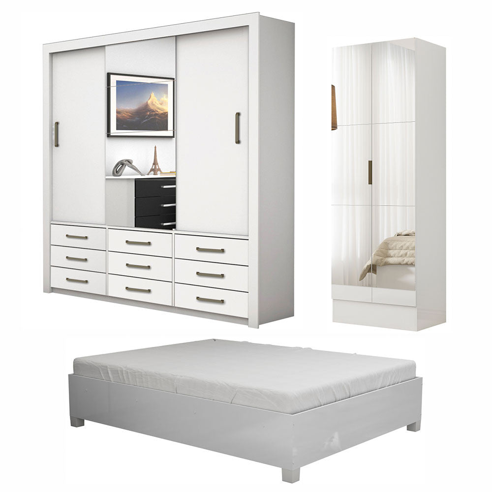 Quarto Completo Casal Anjos Plus Sapateira 2 Portas Premium e Cama Carioca Móveis - Branco