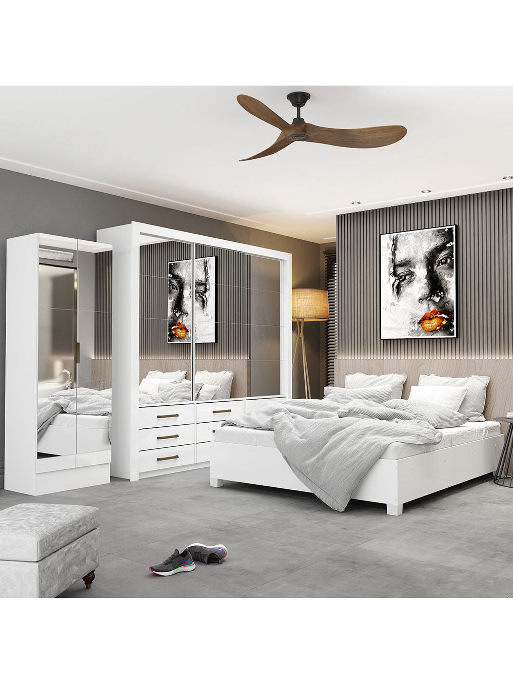 Quarto Completo Casal Anjos Premium Sapateira 2 Portas Premium e Cama Carioca Móveis - Branco