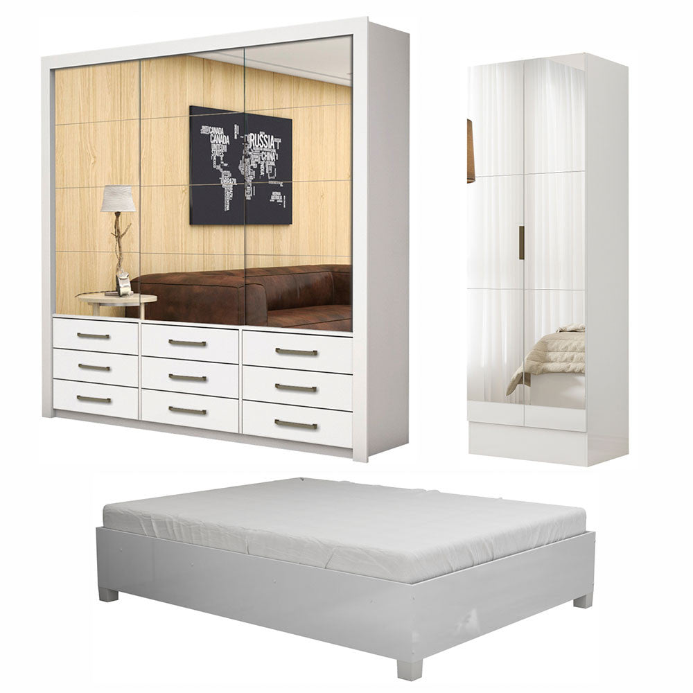 Quarto Completo Casal Anjos Premium Sapateira 2 Portas Premium e Cama Carioca Móveis - Branco