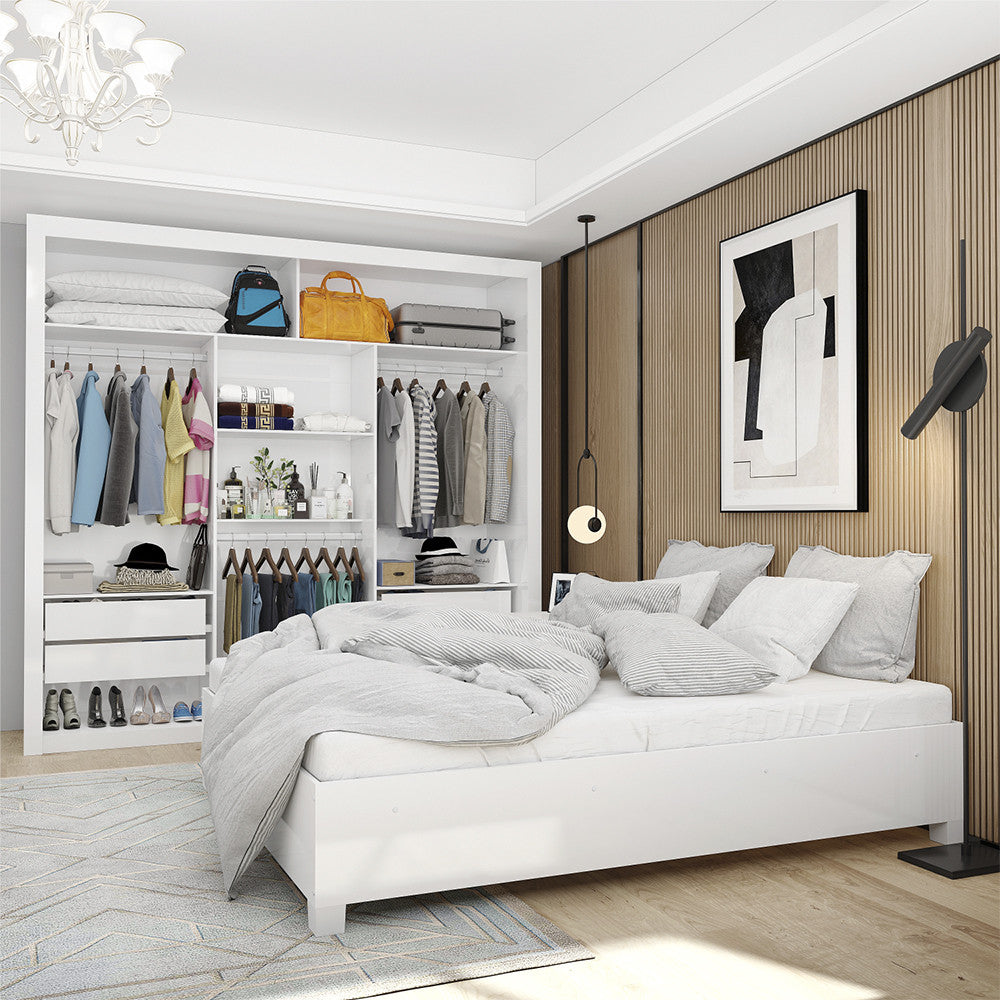 Quarto Completo de Casal com Closet Clarice 4 Gavetas e Cama Paula Carioca Móveis - Branco