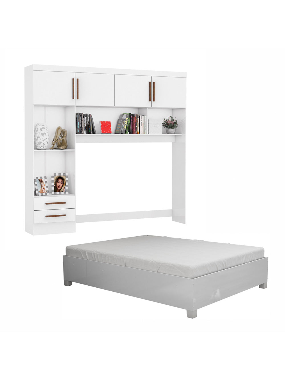 Guarda Roupa Modulado com Cama Paris 4 Portas 2 Gavetas - Branco
