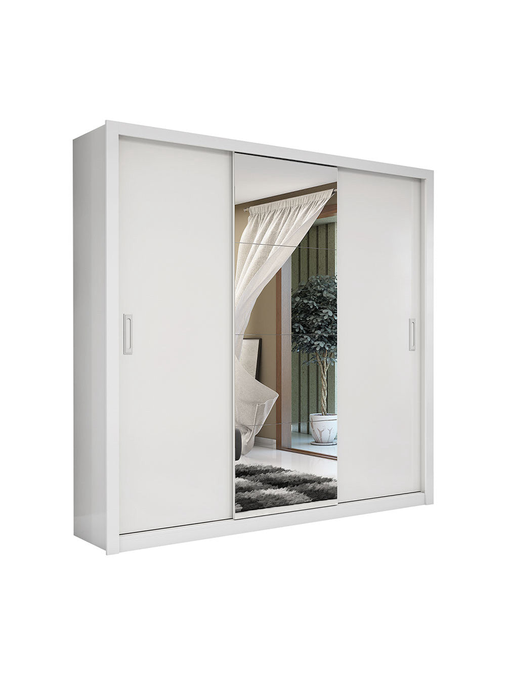 Guarda Roupa 3 Portas de Correr com Espelho Central Bahia Plus - Branco