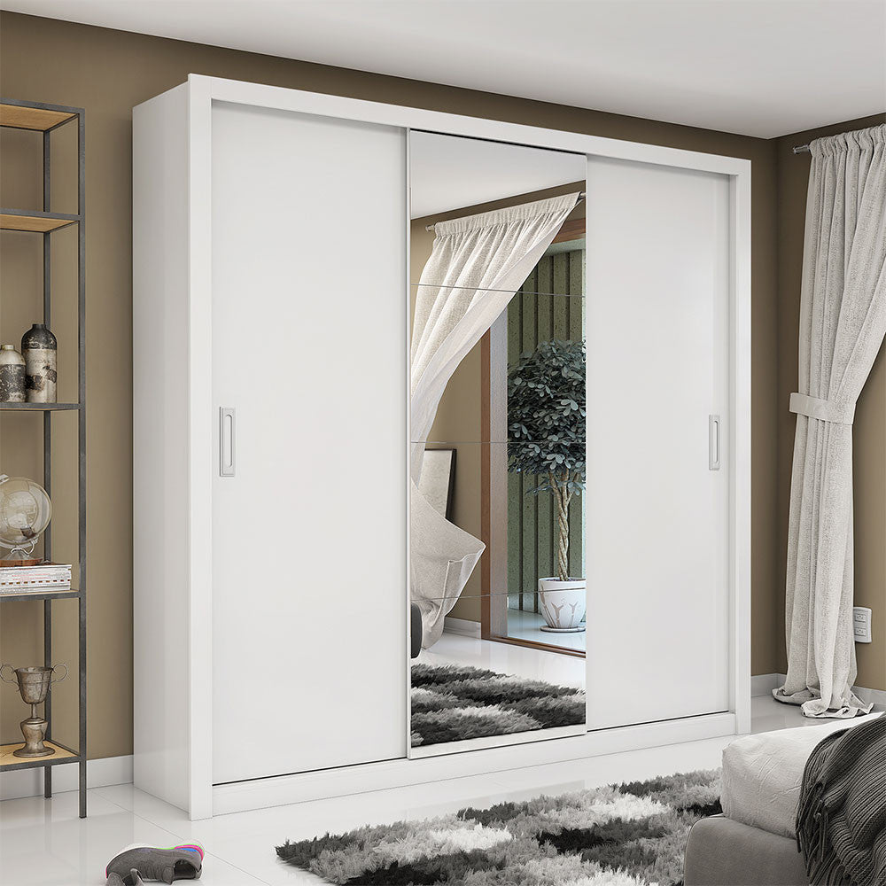 Guarda Roupa 3 Portas de Correr com Espelho Central Bahia Plus - Branco