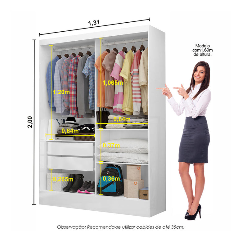 Closet Casal Dubai 2 Gavetas Carioca Móveis