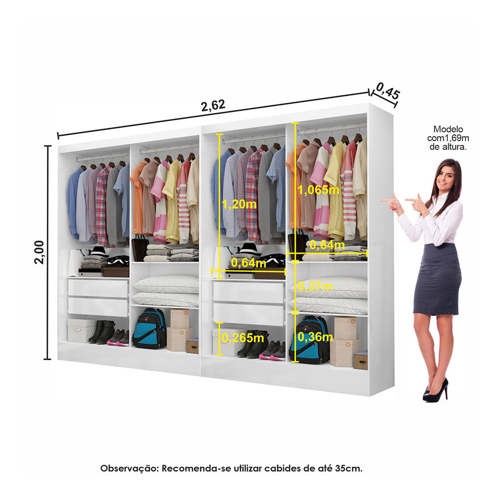 Closet Casal Duplo Dubai Premium 4 Gavetas Carioca Móveis