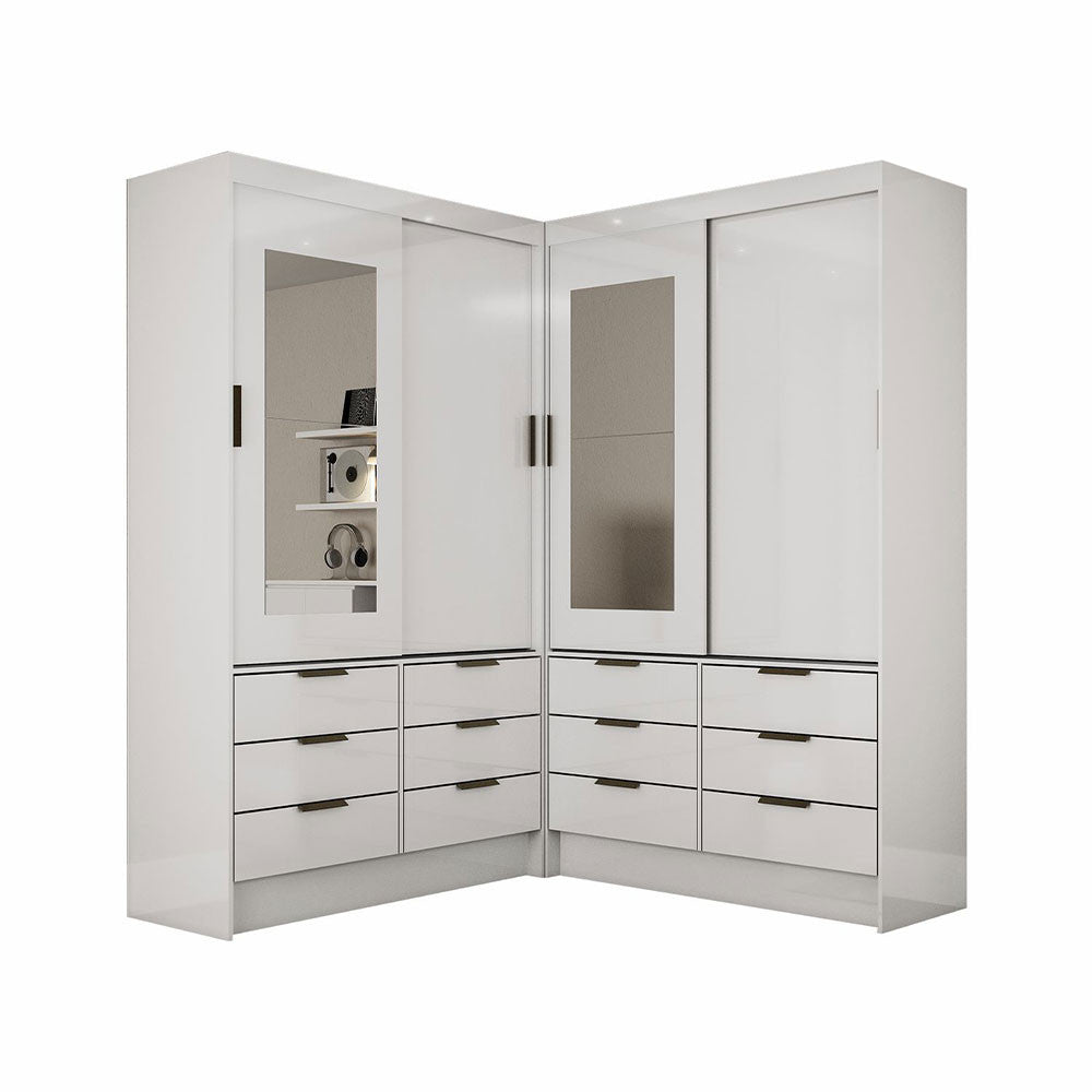 Closet Casal Duplo Sevilha 4 Portas com Espelho 12 Gavetas Carioca Móveis - Cinamomo