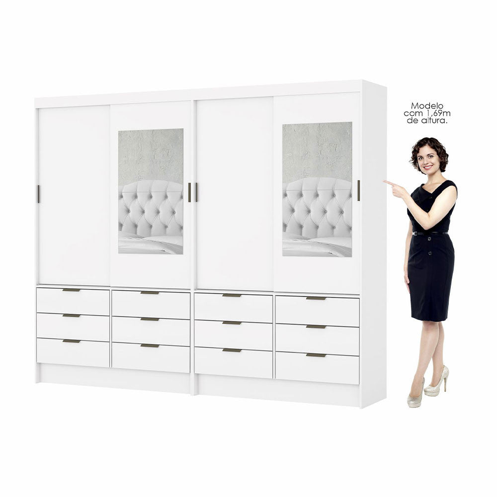 Closet Casal Duplo Sevilha 4 Portas com Espelho 12 Gavetas Carioca Móveis