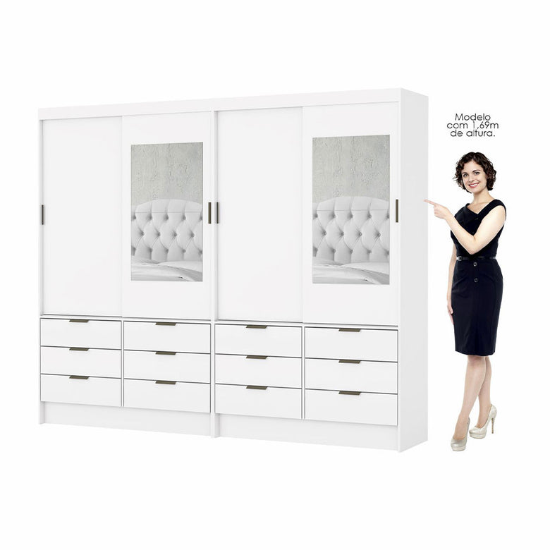 Closet Casal Duplo Sevilha 4 Portas com Espelho 12 Gavetas Carioca Móveis