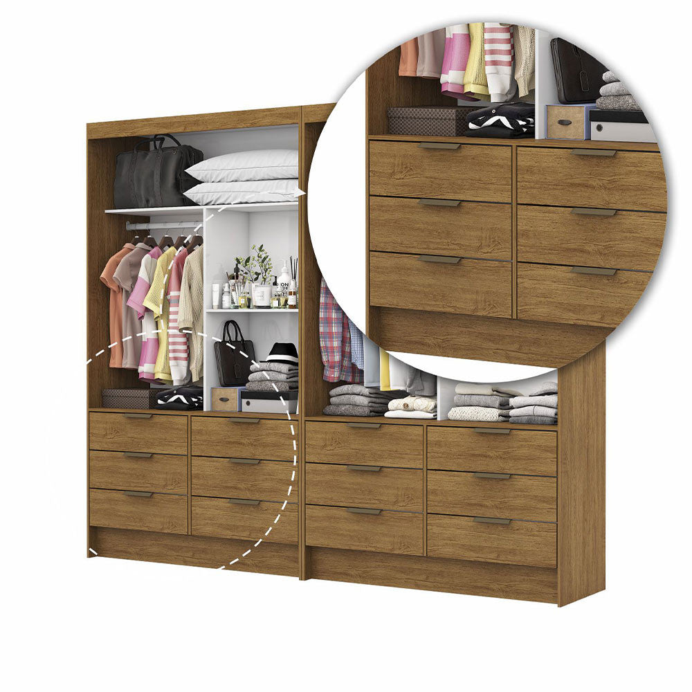 Closet Casal Duplo Sevilha 4 Portas com Espelho 12 Gavetas Carioca Móveis