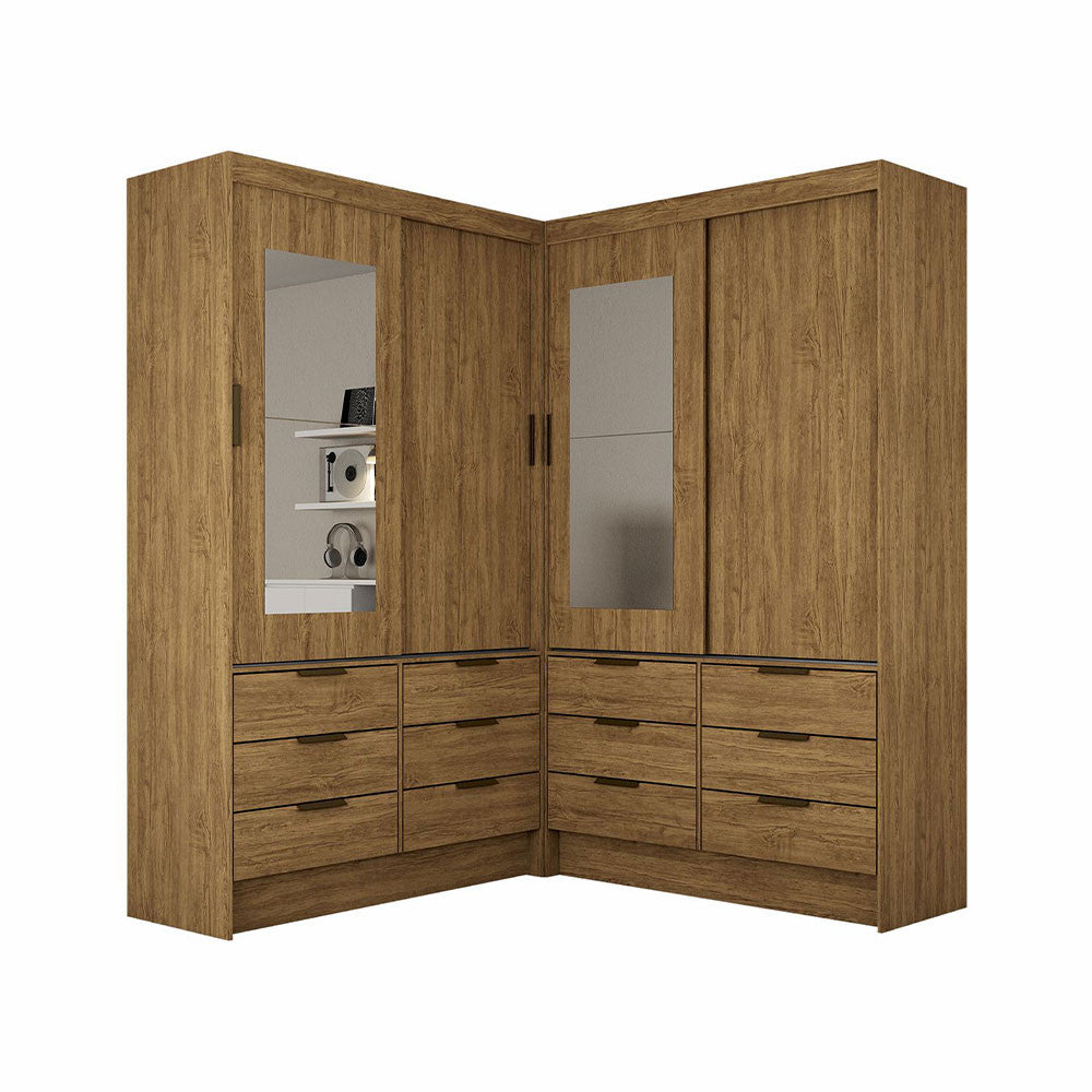 Closet Casal Duplo Sevilha 4 Portas com Espelho 12 Gavetas Carioca Móveis