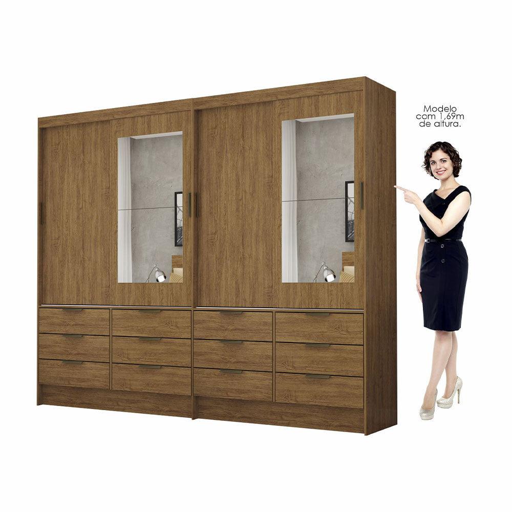 Closet Casal Duplo Sevilha 4 Portas com Espelho 12 Gavetas Carioca Móveis - Branco