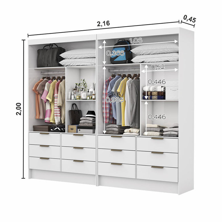 Closet Casal Duplo Sevilha 4 Portas 12 Gavetas Carioca Móveis