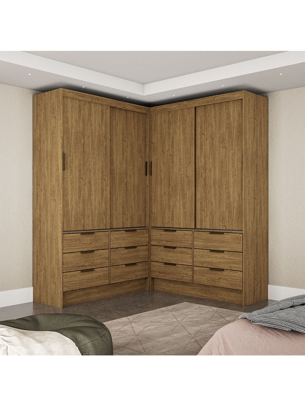 Closet Casal Duplo Sevilha 4 Portas 12 Gavetas Carioca Móveis - Cinamomo