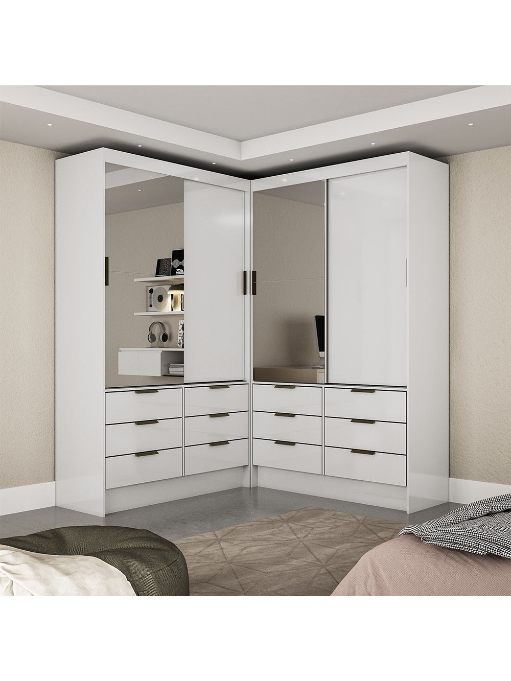 Closet Casal Duplo Sevilha 4 Portas Plus 12 Gavetas Carioca Móveis - Branco