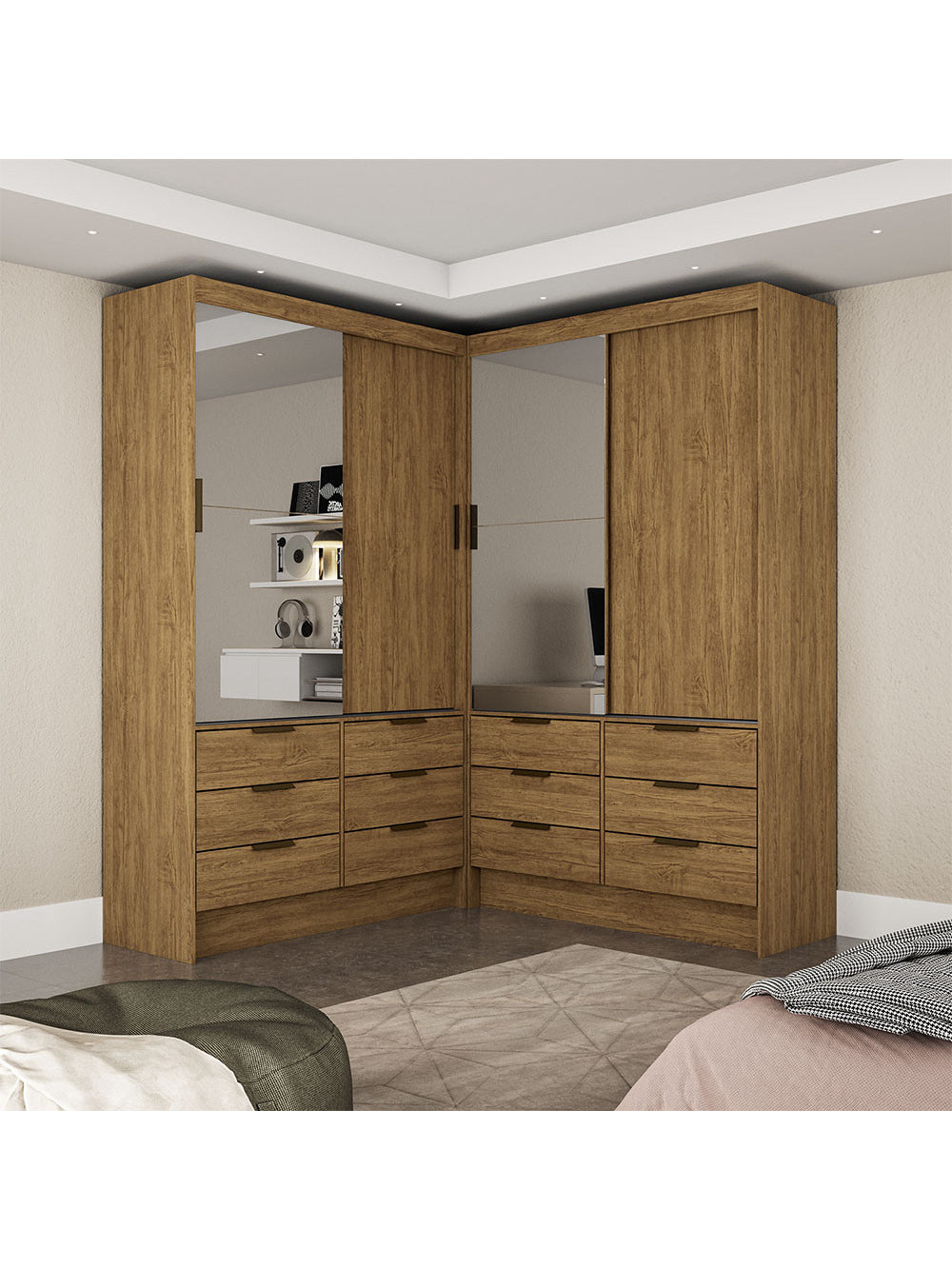 Closet Casal Duplo Sevilha 4 Portas Plus 12 Gavetas Carioca Móveis - Cinamomo