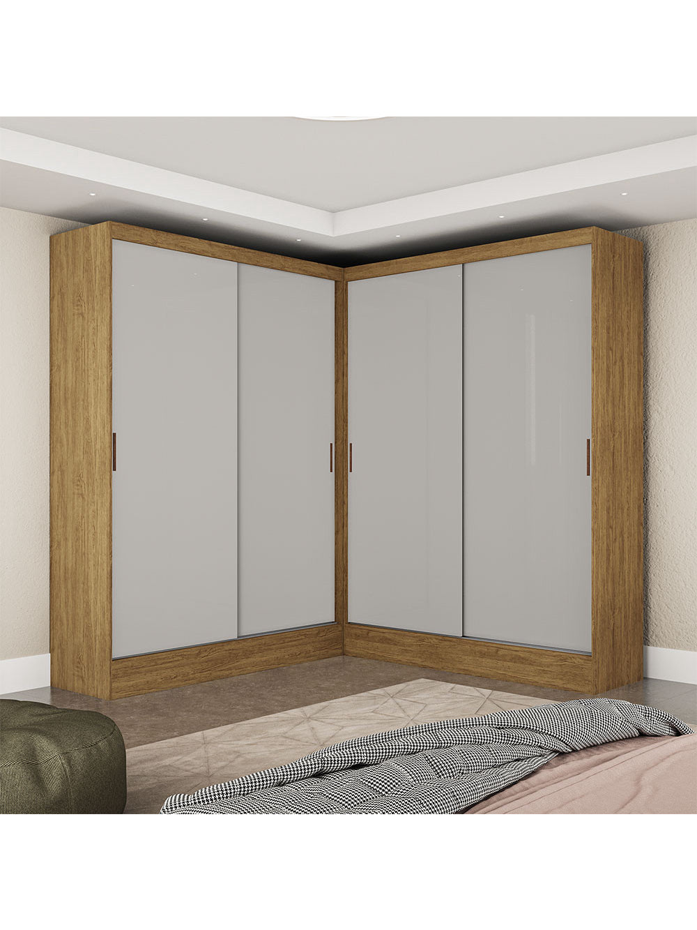 Closet Casal Duplo Belém 4 Portas 4 Gavetas Carioca Móveis - Cinamomo com Off White