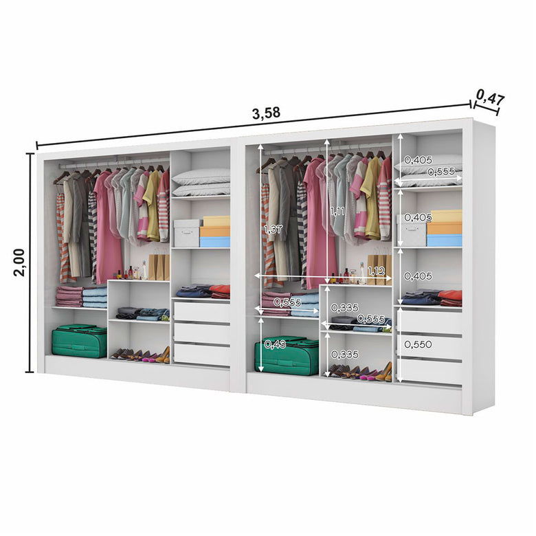 Closet Casal Duplo Dubai 6 Portas 6 Gavetas
