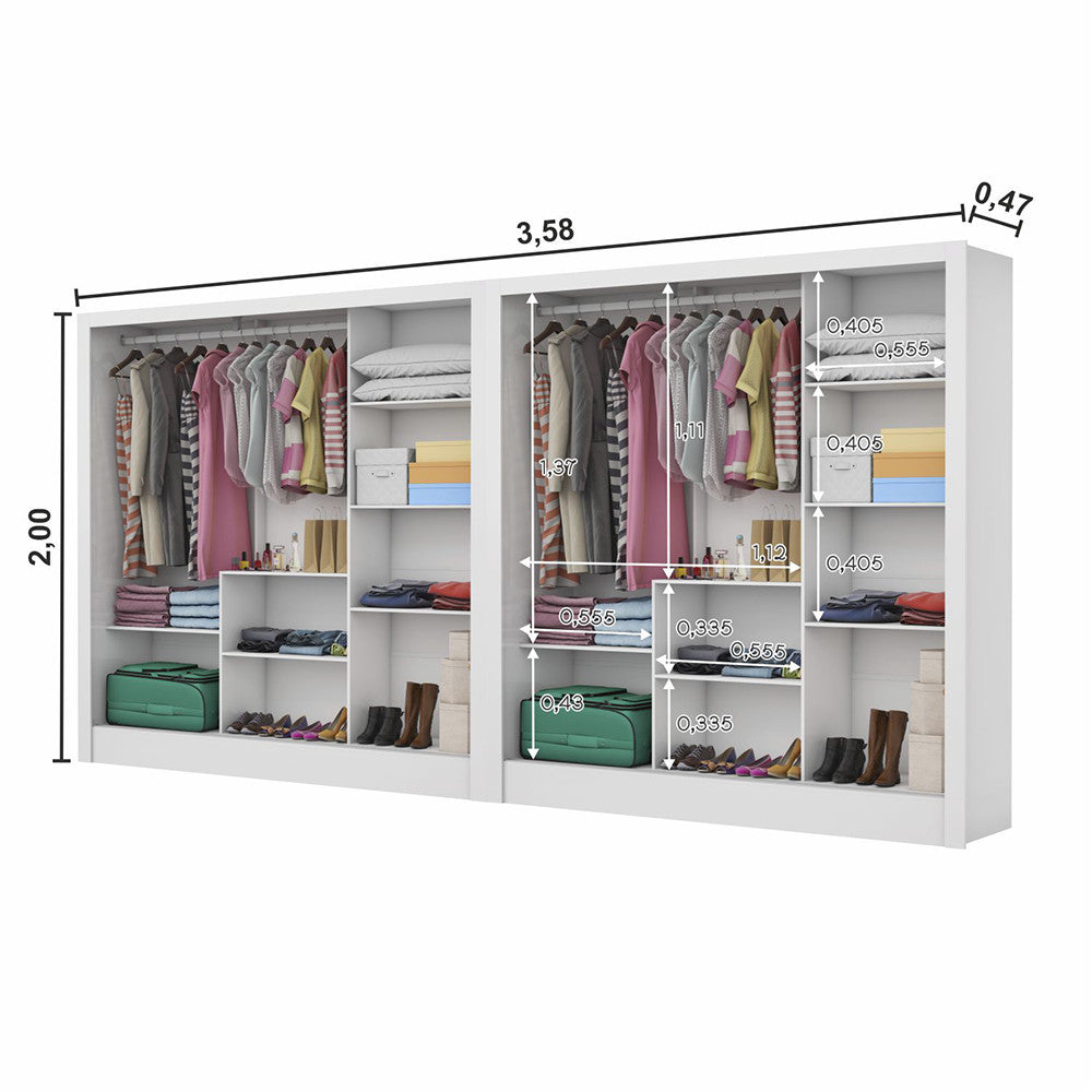 Closet Casal Duplo Fortaleza 6 Portas 12 Prateleiras