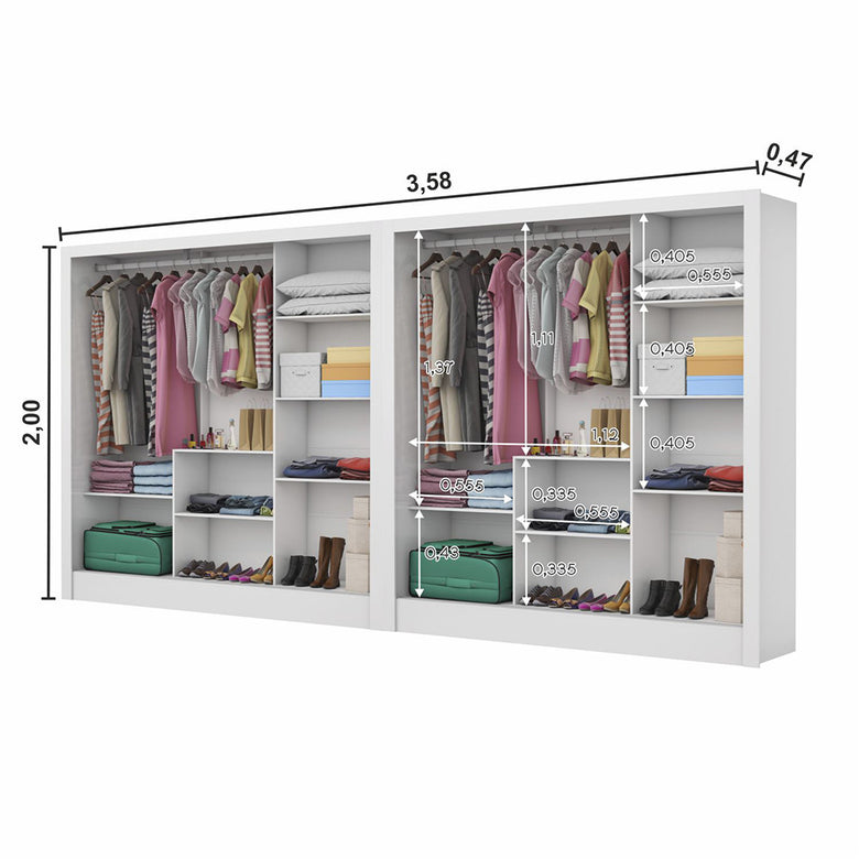 Closet Casal Duplo Fortaleza 6 Portas 12 Prateleiras