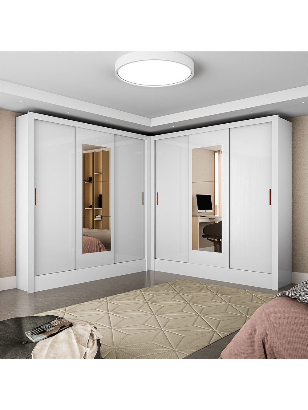 Closet Casal Duplo Fortaleza 6 Portas Com Espelho 12 Prateleiras - Branco