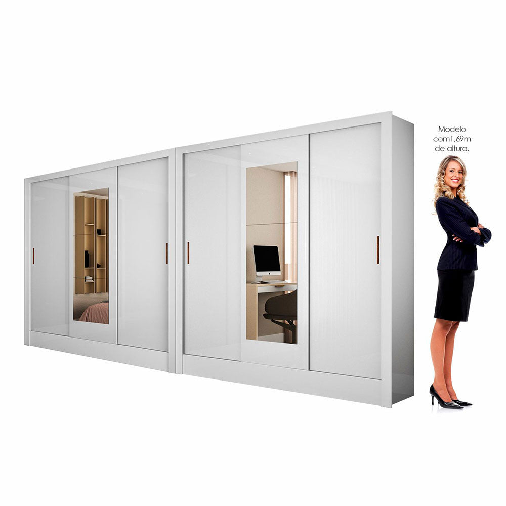 Closet Casal Duplo Fortaleza 6 Portas Com Espelho 12 Prateleiras