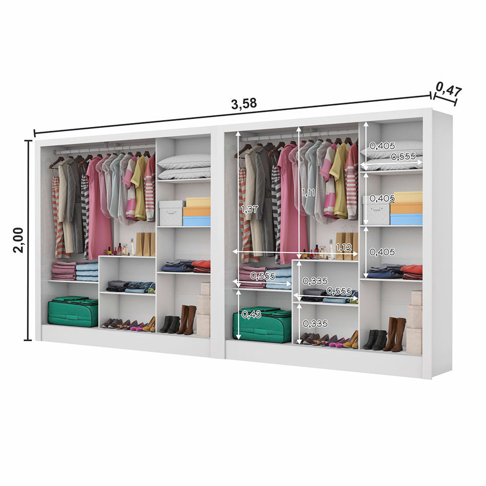 Closet Casal Duplo Fortaleza 6 Portas Com Espelho 12 Prateleiras