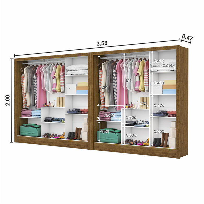 Closet Casal Duplo Fortaleza 6 Portas Com Espelho 12 Prateleiras