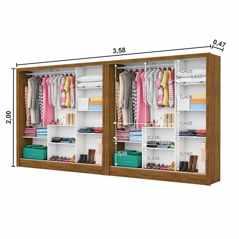 Closet Casal Duplo Fortaleza 6 Portas Premium 12 Prateleiras