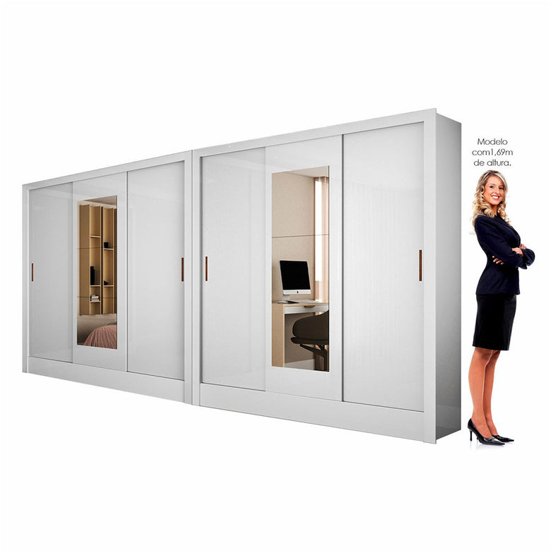 Closet Casal Duplo Dubai 6 Portas com Espelho 6 Gavetas