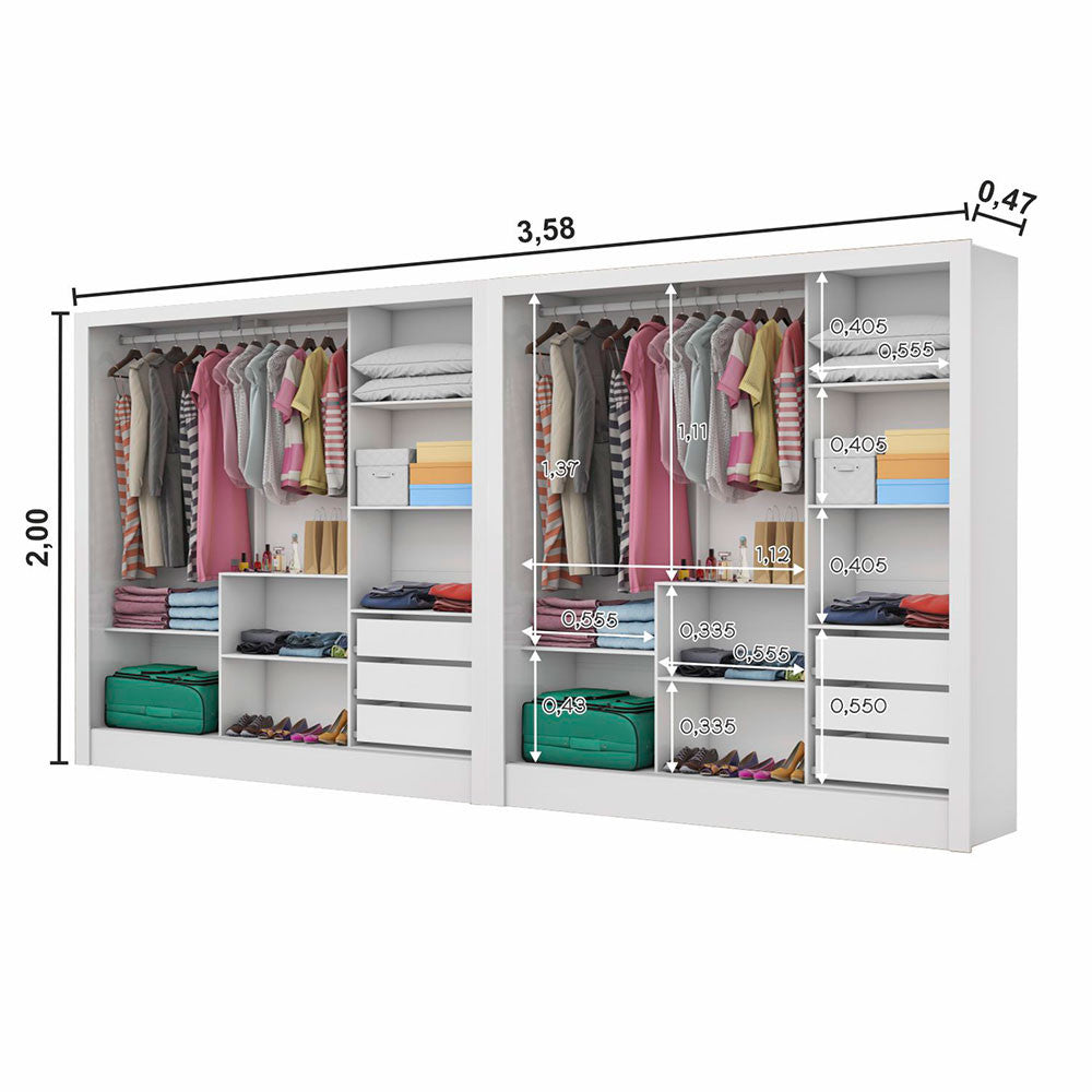 Closet Casal Duplo Dubai 6 Portas com Espelho 6 Gavetas