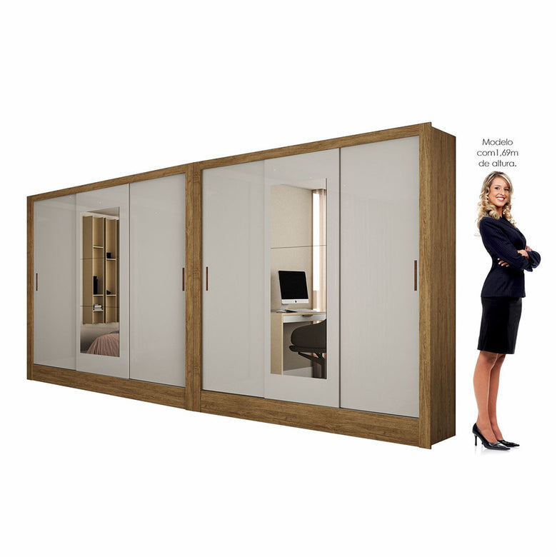 Closet Casal Duplo Dubai 6 Portas com Espelho 6 Gavetas