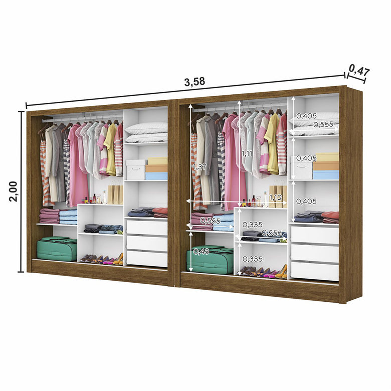 Closet Casal Duplo Dubai 6 Portas com Espelho 6 Gavetas