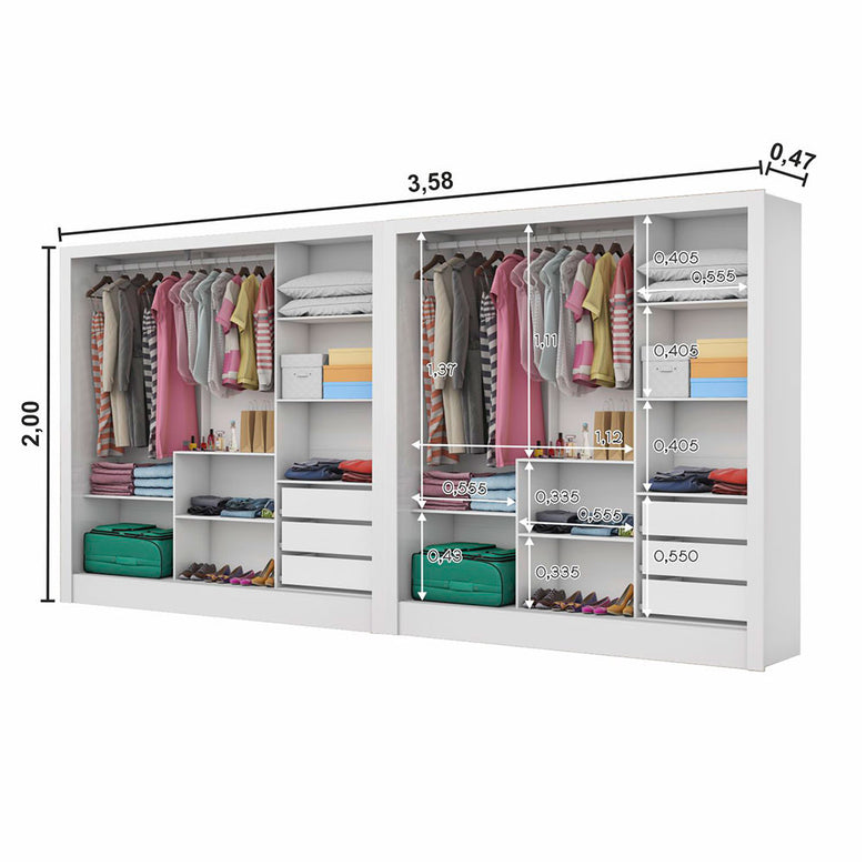 Closet Casal Duplo Dubai 6 Portas Plus 6 Gavetas