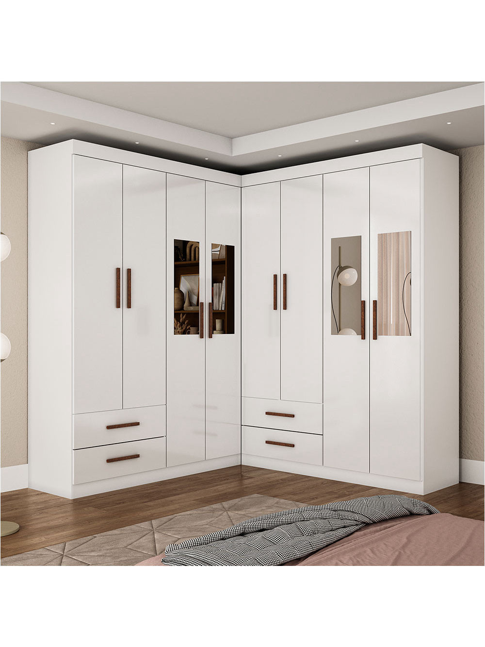 Closet Casal Duplo Lu 8 Portas 4 Gavetas Com Espelho - Branco